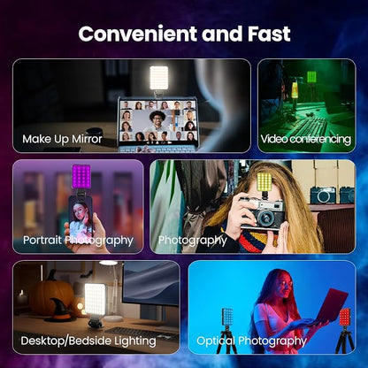136 LED RGB Magnetic Selfie Light, gliship Portable 360° Full Color RGB Video Light Compatible with Magsafe Rechargeable Portable Clip Fill Light with 9 Lights Modes for Phone Camera Laptop Camera