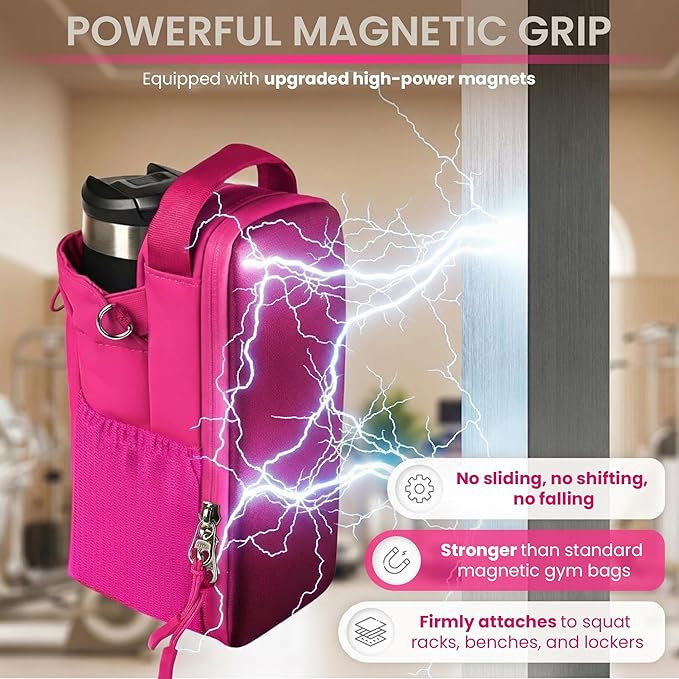 Magnetic Gym Bag Magnetic Gym Water Bottle Bag Water Bottle Holder With Magnet Pocket For Phone Keys Shaker Wallet Crossbody Workout Golf Cart Men Women Pink