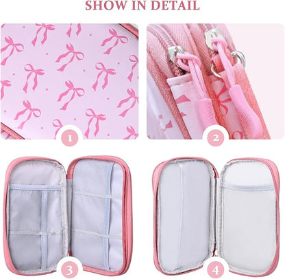 COSHAYSOO Travel Gifts for Women College Teen Girls Trip Favors Pink Birthday Gift Ideas, Electronics Cord Cable Organizer Bag Tech Pouch Case Gadgets Accessories Cruise Airplane Essentials, Bowknot
