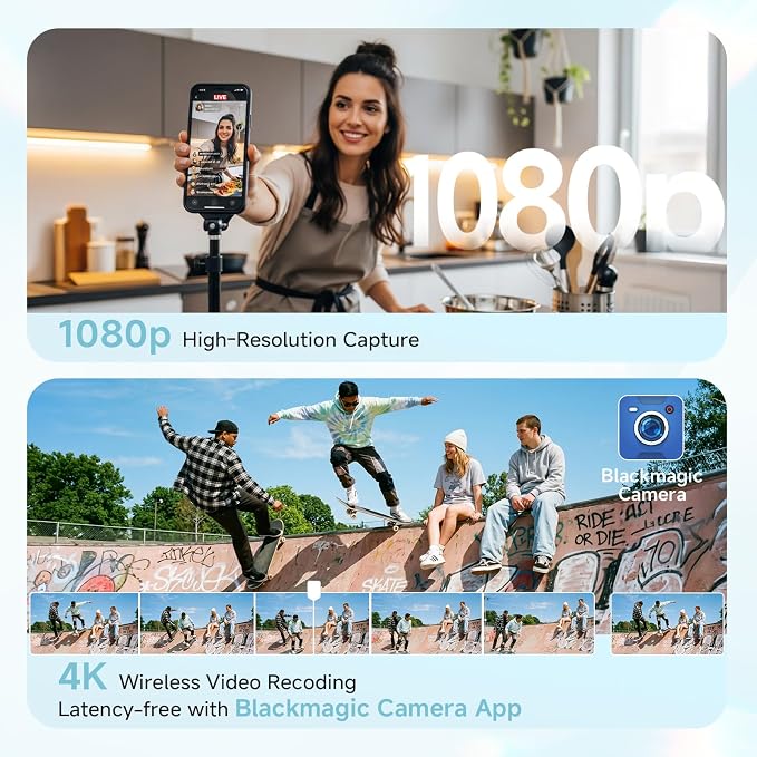 Rollei M4 Selfie Monitor Screen for iPhone 17 Series & Android, 4K Magnetic Back Camera Monitor 164FT Wireless Control, Vlog Screen for Live Streaming & Video Recording (Blue)