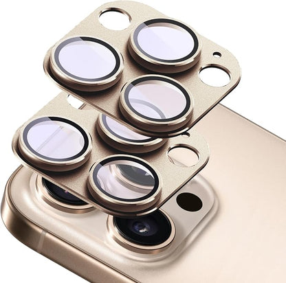 2-Pack Shatterproof Camera Lens Protector for iPhone 16 Pro/16 Pro Max |AR Tempered Glass Strong Adsorption Metal Camera Cover Screen(Desert Gold)