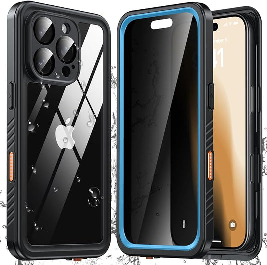 ANTSHARE for iPhone 16 Pro Case Waterproof, [Anti Spy] for iPhone 16 Pro Privacy Screen Protector, [IP68 Under Water] Heavy Duty Full-Body Shockproof Phone Case, Blue
