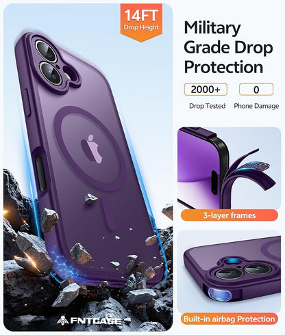 FNTCASE for iPhone 17 Case: [Compatible with Magsafe] Translucent Matte Cases with [Full Camera Protection] [Screen Protector] Military Grade Shockproof Protective Phone Cover - Purple