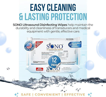 SONO Multipurpose Ultrasound Disinfecting Wipes - Clinical Standard, Daily-Use and Maintenance Wipes, Compatibility Tested on Delicate Ultrasound Equipment - 12 Packs x 50ct (600 wipes)