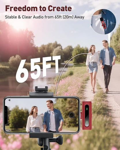 USB C Lavalier Microphone Wireless Mini Mic for Type-C Android Phone/Tablet/PC Video Recording Clip-on Mics with Rotatable Clip&Denoise Recording, Ideal for Vlog Tiktok Youtube Content Creator, Red