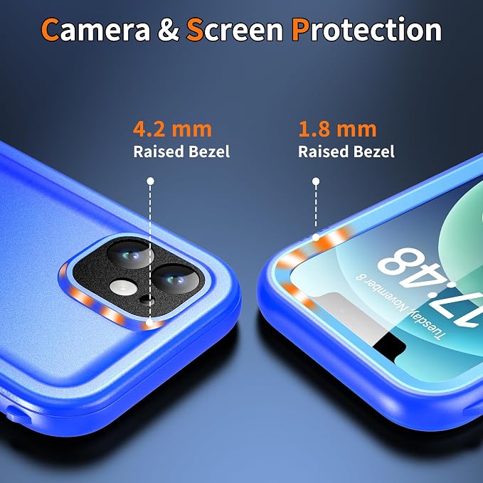 Cozycase Compatible with iPhone 12 Mini Waterproof Case - Full Body Rugged Dustproof Shockproof Case with Built-in Screen Protective Case for iPhone 12 Mini 5.4 inch (Blue)