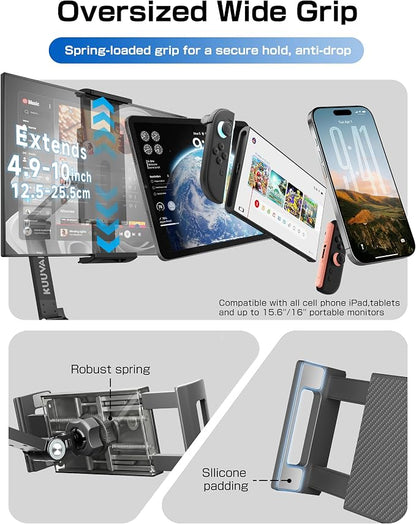 Tablet Stand Holder for iPad, Portable Monitor Stand Holder 15.6'',16'', Aluminum Alloy Foldable Arm Mount with 360° Swivel Desk Mount Compatible with 4.7-16inch Tablet, Cell Phone (Black)