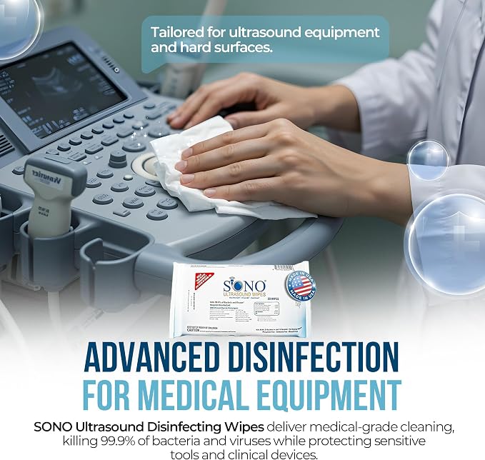 SONO Multipurpose Ultrasound Disinfecting Wipes - Clinical Standard, Daily-Use and Maintenance Wipes, Compatibility Tested on Delicate Ultrasound Equipment - 12 Packs x 50ct (600 wipes)