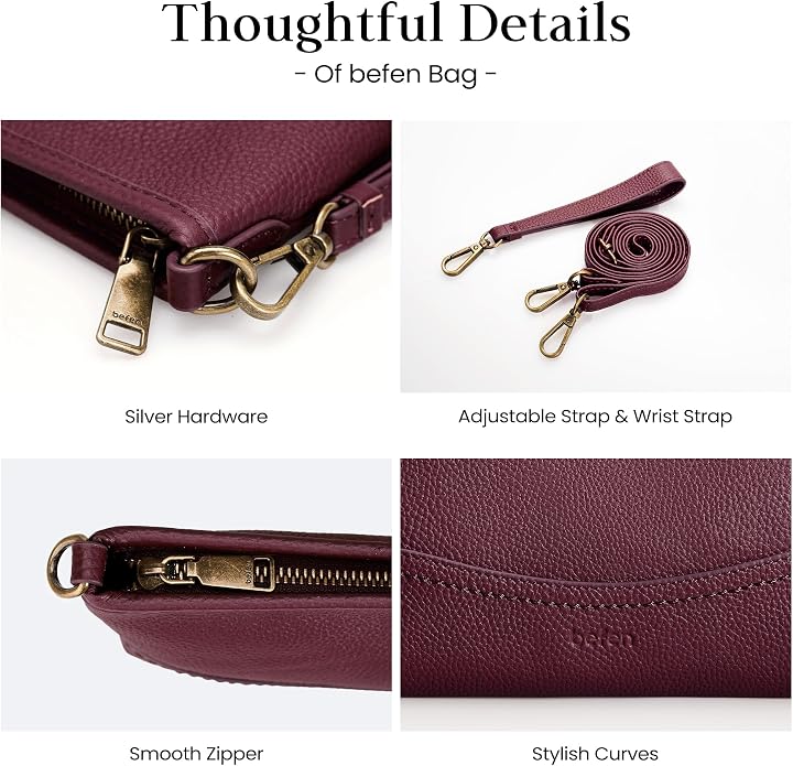befen Genuine Leather Wristlet Wallet for Women Soft RFID Leather Clutch Purse with Built in Wallet Trendy Crossbody Bag