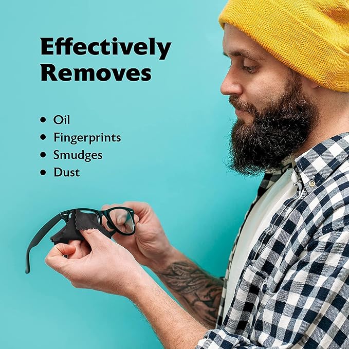 Purity Microfiber Lens Cleaning Cloth - Machine Washable, Lint-Free Ultra-Fine Microfiber Cloth- Cleans Eyeglasses, Screens, Lenses, Phones and Other Delicate Surfaces (Pack of 6, Black)