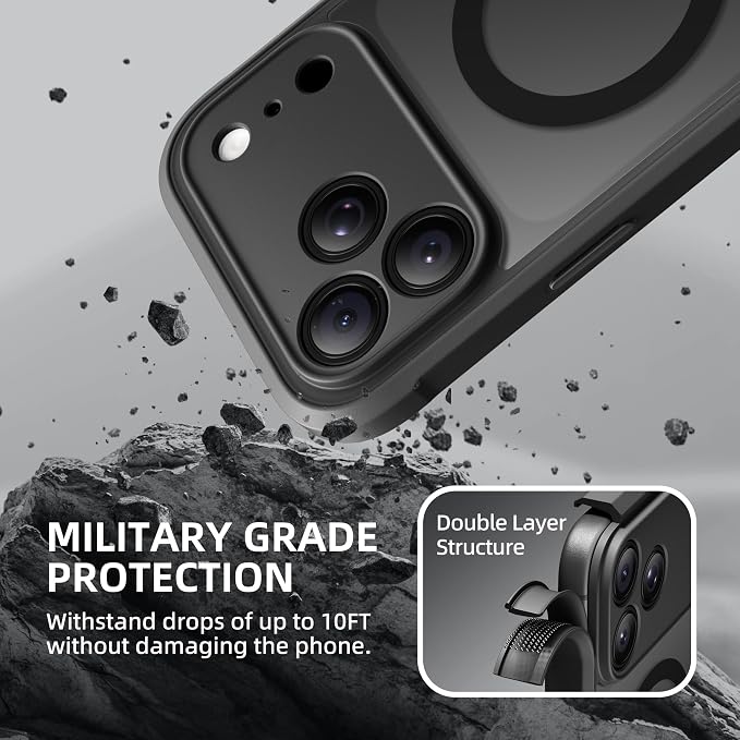 BERFY for iPhone 17 Pro Max Case, Compatible with MagSafe, Built-in Glass Screen Protector, Camera Protection, Shockproof Full Body Phone case 6.9", Translucent Black