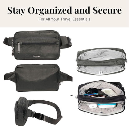 Baggallini Securtex Anti-theft Belt Bag 8.8"x5.5" Crossbody Fanny Pack for Women RFID Wallet Locking Zipper Travel Purse