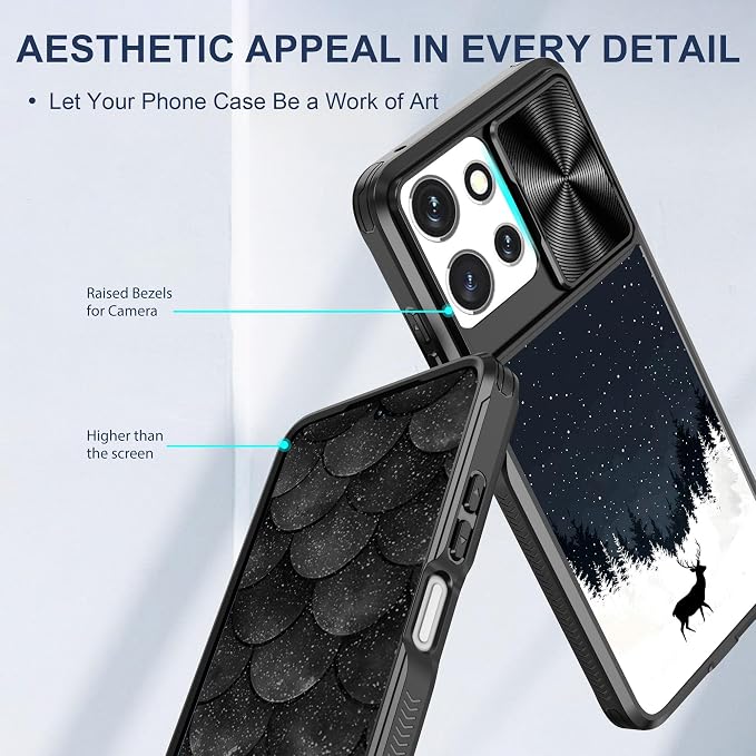 for Motorola Moto G Power 5G 2025 Case with Reindeer in The Winter Forest, Metal Slide Camera Cover, Screen Protector, Anti-Peeping Privacy Safeguard, Camera Lens Protector Phone Case for G Stylus 5G