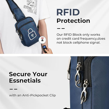 BROADREAM Mini Crossbody Sling Bag, Small Chest Bags Dual Pocket with Zipper Lock, RFID Blocking & Water Resistant Women Men