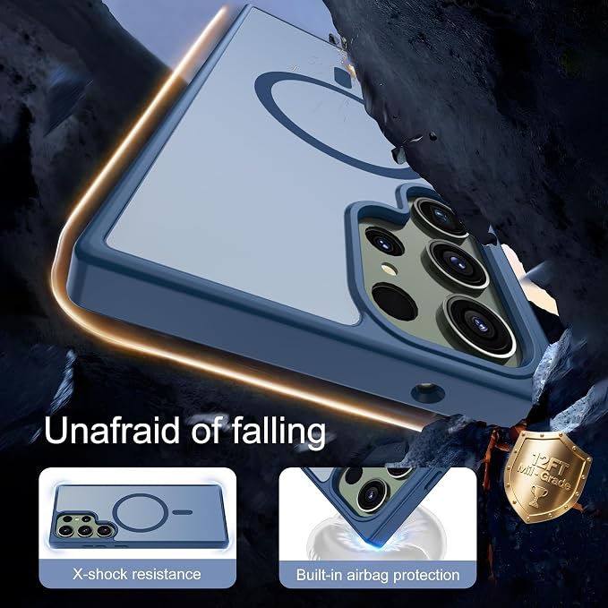 For Samsung Galaxy S23 Ultra Case [Compatible with Magsafe] Translucent Matte Magnetic Phone Case,Slim Thin Duty Shockproof Protection Cover with 2pc Screen Protector Case for S 23 Ultra-Dark blue