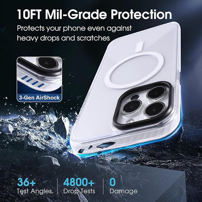 Strong Magnetic case for Phone 14 pro max [10Ft Military-Grade Protection] Compatible with fit MagSafe Shockproof Slim Thin Cover 6.7 inch, Clear White