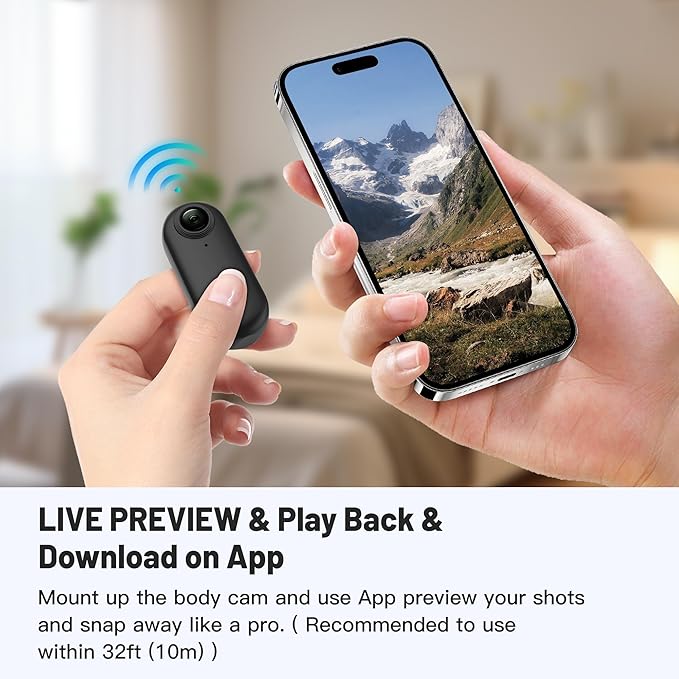 4K 128GB Mini Body Camera, Wearable Action Body Cam, Thumb Size Hands Free Recording Body Worn Camera, Premium Portable Camcorder Mount Anywhere for Pet Walking, Work, Travel (Black)