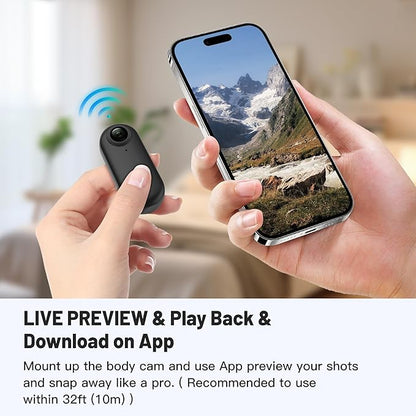 4K 128GB Mini Body Camera, Wearable Action Body Cam, Thumb Size Hands Free Recording Body Worn Camera, Premium Portable Camcorder Mount Anywhere for Pet Walking, Work, Travel (Black)