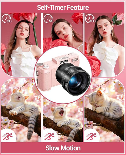 FLATIC 5K Digital Camera with WiFi, Cameras for Photography with 180°Flip Screen, Vlogging Camera with 64GB Card, Battery, Camera for Beginner, Teens
