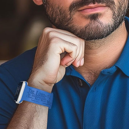 The LORD is my Shepherd Watch Band compatible with Apple Watch Laser Engraved iWatch Band Silicone 38mm 40mm 41mm 42mm 44mm 45mm 49mm Strap Jesus Psalm Christian God (42/44/45/49mm M/L, Sapphire Blue)