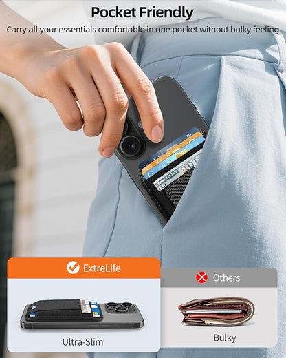 for Magsafe Wallet, Strongest Magnetic Wallet, for iPhone Walle t Magsafe with 2 Card Slots, Magnetic Card Holder for iPhone 17/16/15/14/13/12 Series, Vegan Leather, Fit 7 Cards, Black Carbon Fiber