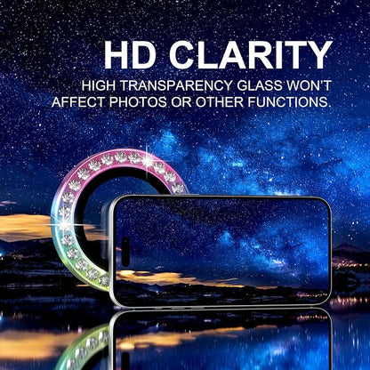 Choiche Compatible for iPhone 17 Pro/iPhone 17 Pro Max Camera Lens Protector Bling, 9H Tempered Glass Camera Cover Screen Protector Metal Ring Decoration Accessories (Diamond-Colorful)