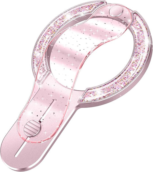 for MagSafe Phone Grip for iPhone - Glitter Magnetic Phone Ring Holder for Women Girs - Comfortable Stylish Finger Phone Loop Grip for iPhone 17/16/15/14/13/12,Glitter Pink