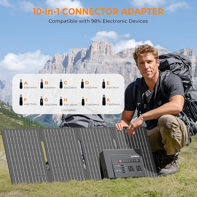 powkey Solar Powered Generator, 200W Portable Power Station with Solar Panels 40W, 146Wh Power Bank with 2 AC Outlet 110V Pure Sine Wave for Outdoor Camping Emergency Home