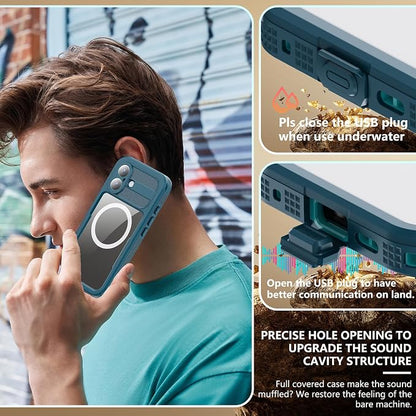 Omio Designed for iPhone 17 Waterproof Case Compatible with MagSafe, Magnetic Waterproof Full Body IP68 Underwater Case Built-in Screen Protector Military Grade Shockproof Cover for Men Women Teal