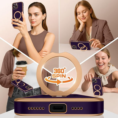 GolbinBox for iPhone 15 Pro Max Case with 360° Spin Magnetic Stand,[Compatible with Magsafe] [Military Protection][Built-in Ring Holder] Shockproof Phone Case for 15 Pro Max, Purple