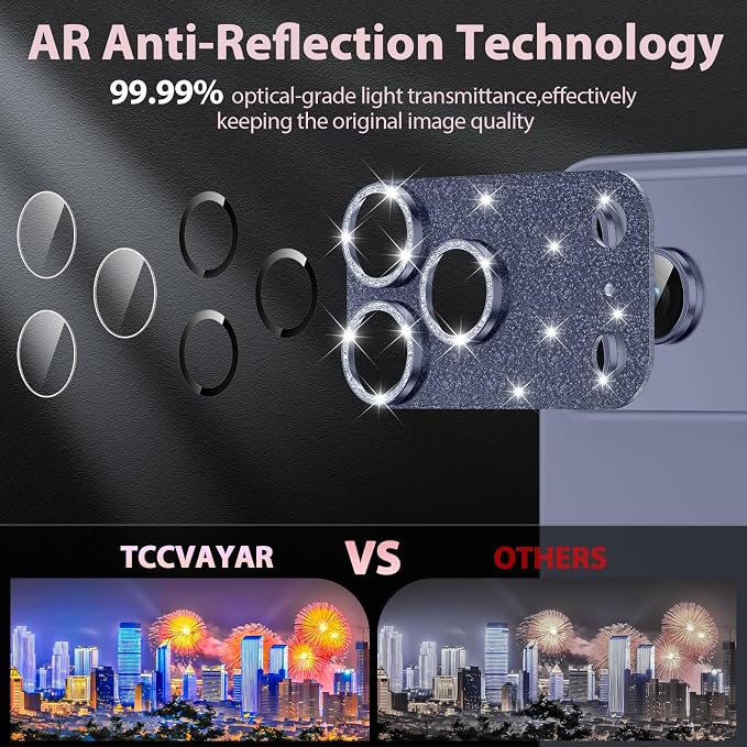 for iPhone 17 Pro Max Camera Lens Protector [Anti-Scratch] [Ultra HD Clear] [Strong Adhesion] Metal Aluminum Alloy Tempered Glass Camera Screen Cover(Deep Blue Glitter)