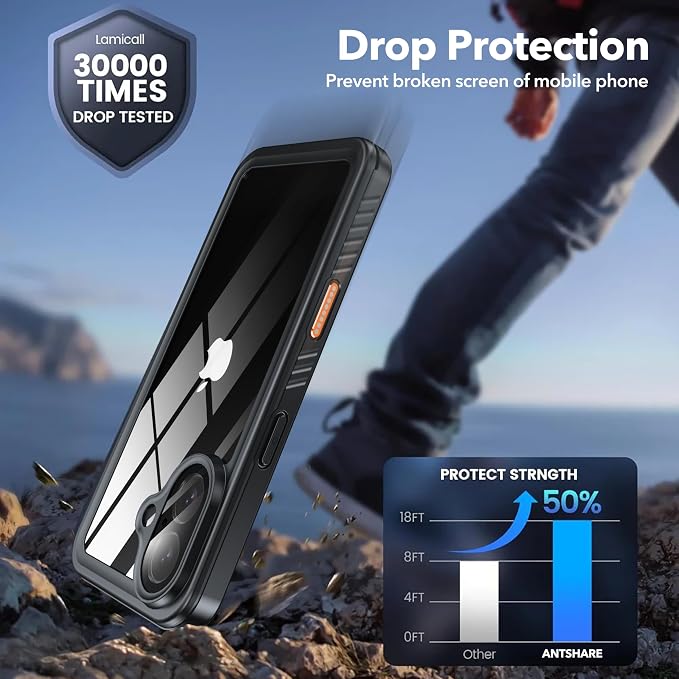 ANTSHARE for iPhone 16 Case Waterproof, [Anti Spy] Privacy Screen Protector for iPhone 16, [IP68 Under Water] Heavy Duty Full-Body Shockproof Phone Case, Blue