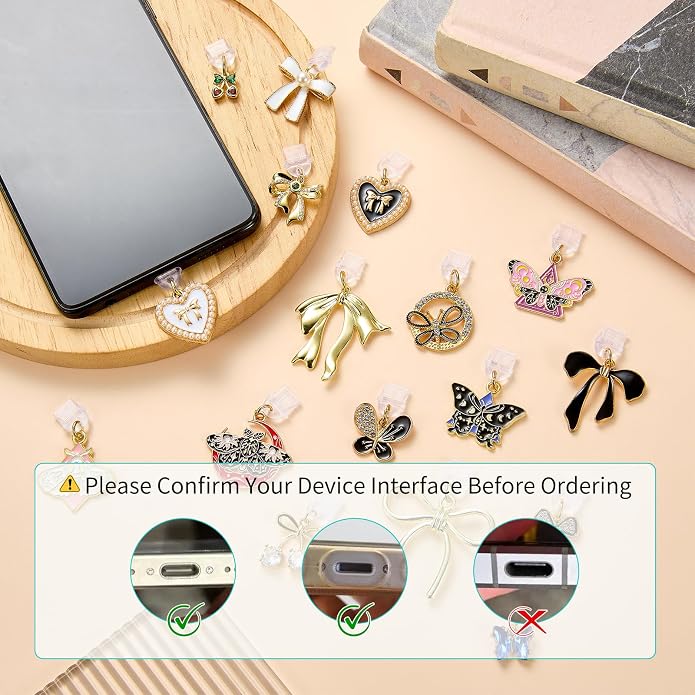 7-10Pcs Dust Plug Charm Type C with Alloy Pendants Cute Cell Phone Charms for Most Type C Phone,Readers Device