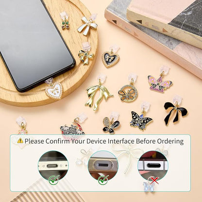 7-10Pcs Dust Plug Charm Type C with Alloy Pendants Cute Cell Phone Charms for Most Type C Phone,Readers Device