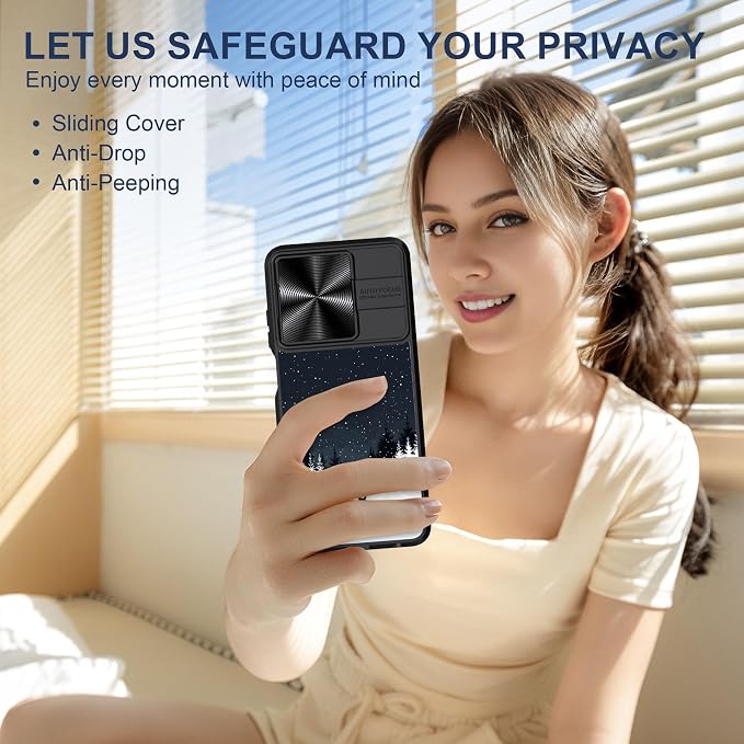 for Motorola Moto G Power 5G 2025 Case with Reindeer in The Winter Forest, Metal Slide Camera Cover, Screen Protector, Anti-Peeping Privacy Safeguard, Camera Lens Protector Phone Case for G Stylus 5G