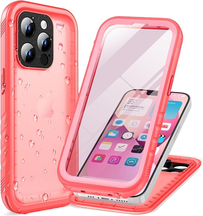 Cozycase for iPhone 15 Pro Waterproof Shockproof Dustproof Case - Heavy Duty/360 Full Body/Military Grade/Protective/Rugged 【8FT Drop Proof】 Built in Screen/Camera Protector with Lanyard Pink