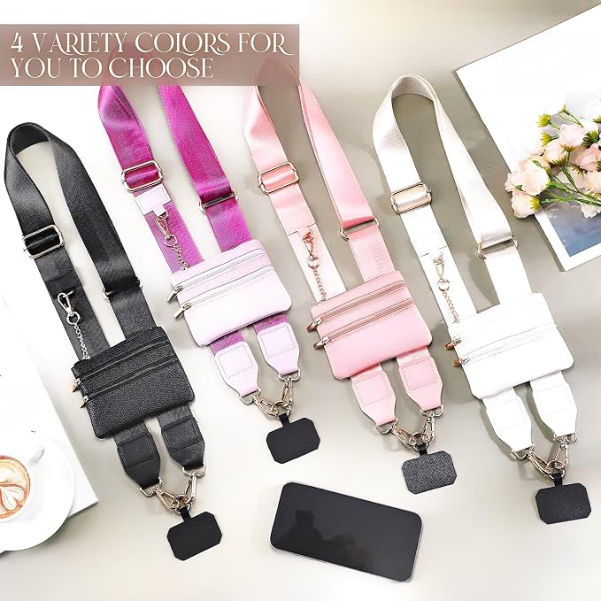 4 Pack Clip and Go Strap for Phone with Wallet Crossbody Phone Strap with Zippered Pouch Adjustable Lanyard Bag(Vivid)