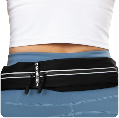 Running Belt - Dual Pocket Running Fanny Pack for Training, Jogging, and Walking, Waterproof, Lightweight, Expandable, Waist Bag, Run Belt, Gels Money Card Phone Holder (Black Camo)