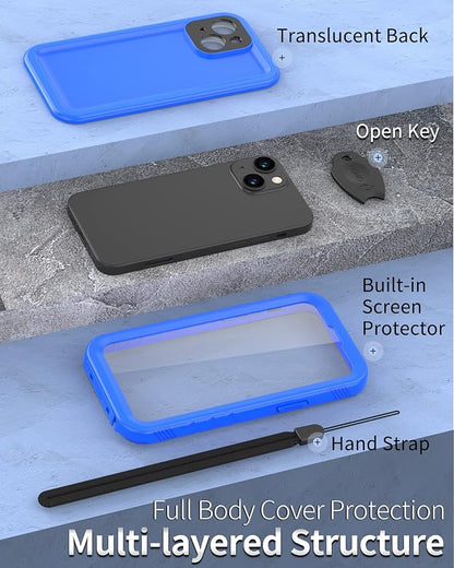 SPORTLINK Compatible with iPhone 13 MINI Waterproof Case - Built in Screen Protector Full Body Shockproof Dustproof IP68 Waterproof Case for iPhone 13 MINI 5.4 Inch Blue