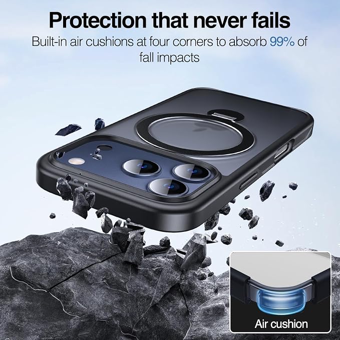 Anqrp 360° All-in-ONE Stand Case for iPhone 17 Pro Max Case with Rotatable Magnetic Kickstand Ring Holder, Compatible with Mag-Safe, MIL-Grade Shockproof iPhone 17 Pro Max Cover 6.9", Black