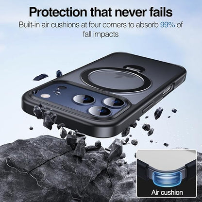 Anqrp 360° All-in-ONE Stand Case for iPhone 17 Pro Max Case with Rotatable Magnetic Kickstand Ring Holder, Compatible with Mag-Safe, MIL-Grade Shockproof iPhone 17 Pro Max Cover 6.9", Black