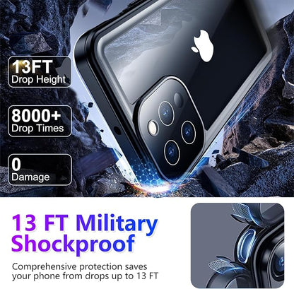 Temdan Compatible with iPhone 13 Pro Max Case Waterproof, Built-in Screen & Camera Protector IP68 Underwater Full Body 13FT Military Dropproof Shockproof Phone Case 6.7"-Black/Clear