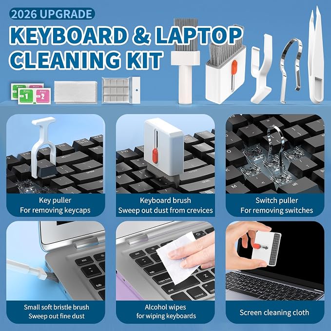 2026 Upgrade Phone Cleaning Kit 57PCS, iPhone Cleaning Kit, Airbud Cleaning Kit for AirPods, Keyboard Cleaning Kit, Charging Port Cleaner for Apple Lightning/Android USB-C (White, with 10 Mini Brush)
