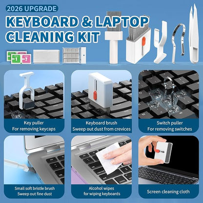 2026 Upgrade Phone Cleaning Kit 57PCS, iPhone Cleaning Kit, Airbud Cleaning Kit for AirPods, Keyboard Cleaning Kit, Charging Port Cleaner for Apple Lightning/Android USB-C (White, with 10 Mini Brush)