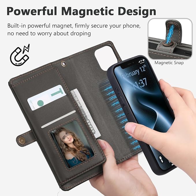 Wallet Case for iPhone 12/12 Pro with Card Holder/Crossbody Wallet/Strap| RFID Blocking | Magnetic | Kickstand | Detachable | PU Leather Phone Case for iPhone 12/12 Pro,6.1 in,Black