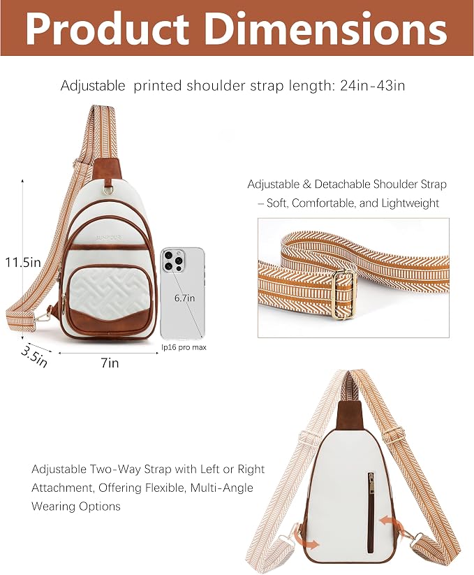 Anti Theft Crossbody Bags for Women, RFID Vegan Leather Sling Purse for Travel, Chest Bag, Cross Body Purses & Fanny Packs(Beige＆Brown) | Multi-Pocket, 8 RFID Card Slots, Structured bag, Quilted Design