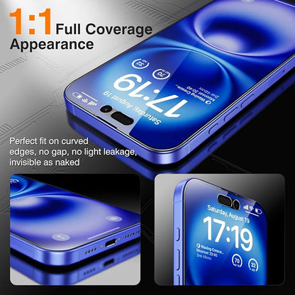 EZ-GLAZ- 4 Pack for iPhone 16 Privacy Screen Protector [6.1"] With 2 Pack Camera Lens Protector, 9H+ Hardness 12FT Military Grade Shatterproof Scratch Resistant Durable Tempered Glass Film with Flawless Fit Kit