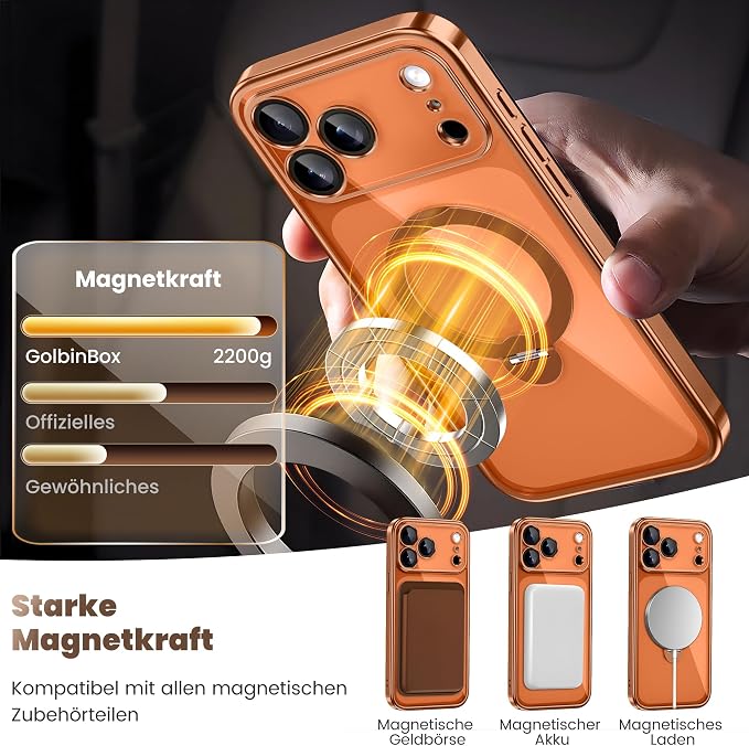 GolbinBox for iPhone 17 Pro Max Case with 360° Spin Magnetic Stand,[Compatible with Magsafe] [Military Protection][Built-in Ring Holder] Camera Control Phone Case for 17 Pro Max,Cosmic Orange/Clear