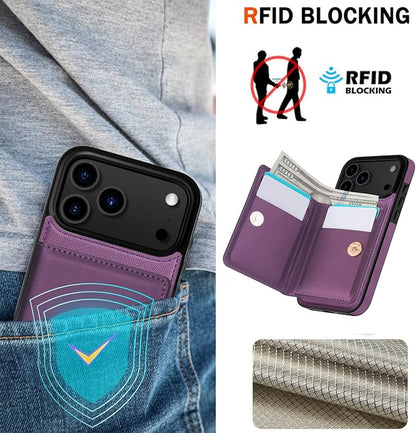 LOHASIC for iPhone 17 Pro Max Case Wallet with Card Holder, 360° Rotation Ring, RFID Blocking, 5 Card Slots, PU Leather 6.9" Cover for Apple 17 Pro Max Women Men, Purple