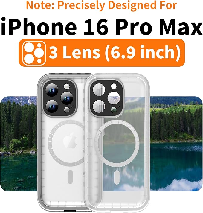 Cozycase for iPhone 16 Pro Max Waterproof Shockproof Dustproof Case [Compatible with MagSafe] - Heavy Duty/360 Full Body/Military Grade/Rugged Built in Screen/Camera Protector Black/Frosted Clear 6.9"